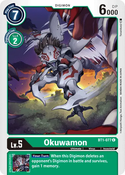 Digimon TCG Card BT1-077 Okuwamon