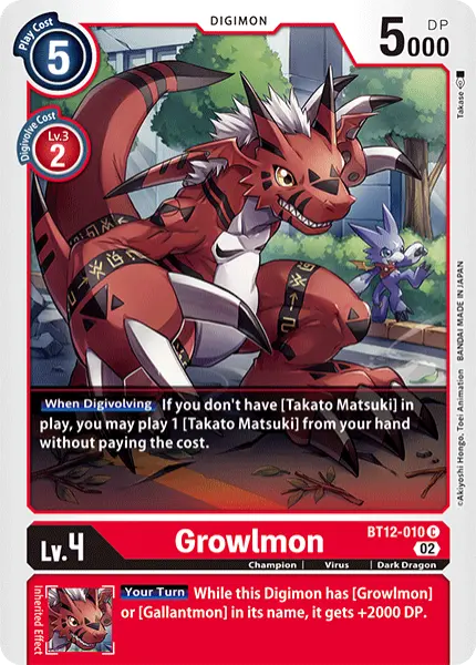 Digimon TCG Card BT12-010 Growlmon
