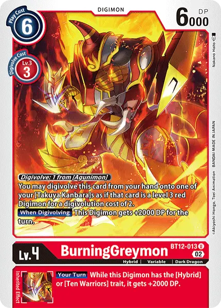 Digimon TCG Card 'BT12-013' 'BurningGreymon'