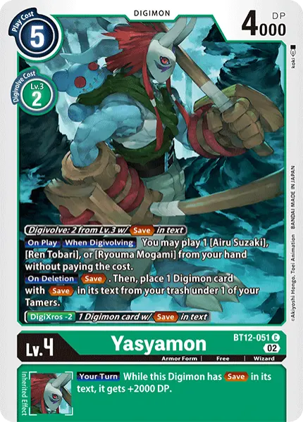 Digimon TCG Card BT12-051 Yasyamon