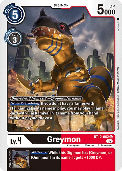 Digimon TCG Card BT12-062 Greymon