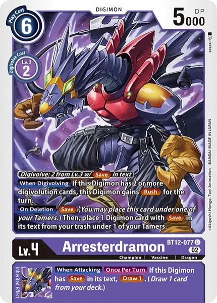Digimon TCG Card BT12-077 Arresterdramon