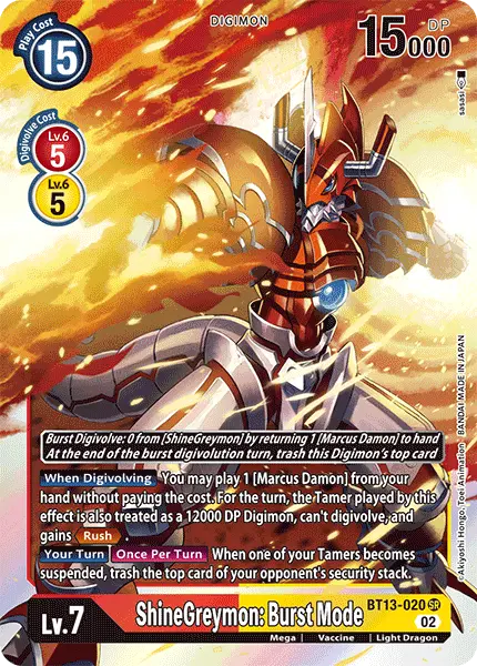 Digimon TCG Card 'BT13-020' 'ShineGreymon: Burst Mode'