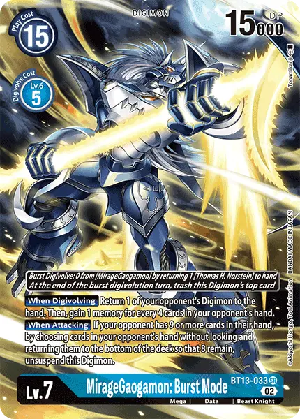 Digimon TCG Card 'BT13-033_P1' 'MirageGaogamon: Burst Mode'