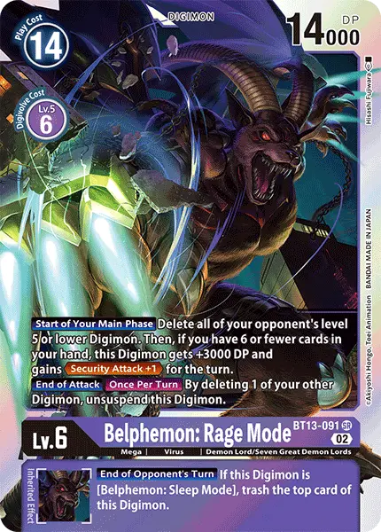 Digimon TCG Card BT13-091 Belphemon: Rage Mode