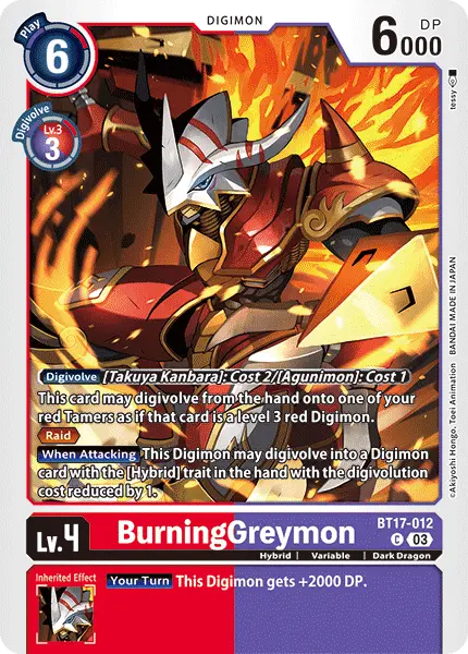 Digimon TCG Card 'BT17-012' 'BurningGreymon'