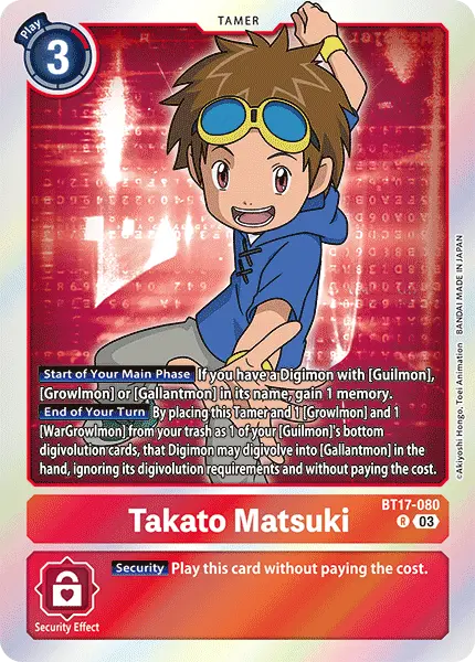 Digimon TCG Card 'BT17-080' 'Takato Matsuki'