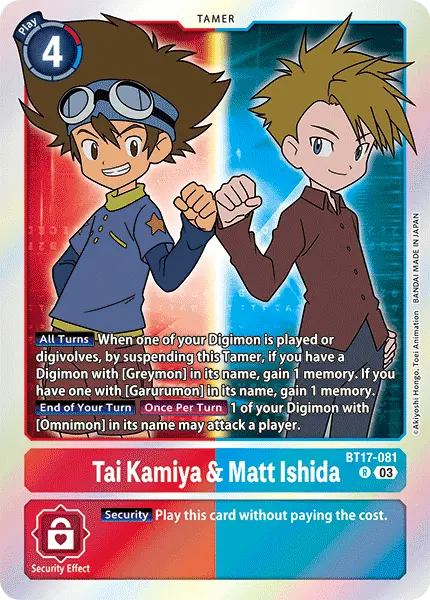 Digimon TCG Card 'BT17-081' 'Tai Kamiya & Matt Ishida'