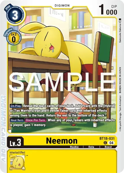 Digimon TCG Card 'BT18-031' 'Neemon'