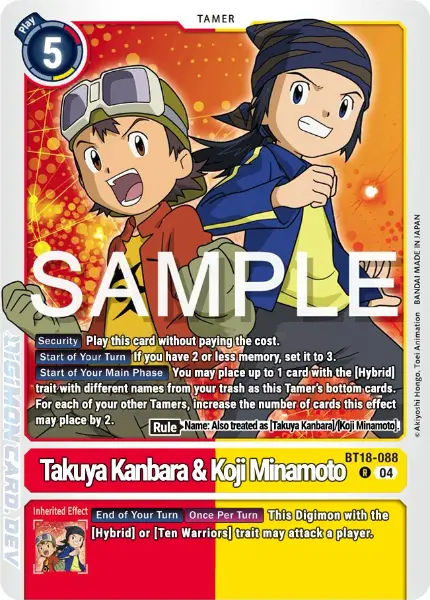 Digimon TCG Card 'BT18-088' 'Takuya Kanbara & Koji Minamoto'