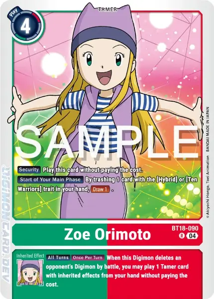 Digimon TCG Card 'BT18-090' 'Zoe Orimoto'