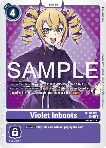 Digimon TCG Card 'BT18-093' 'Violet Inboots'