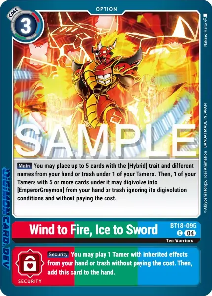 Digimon TCG Card 'BT18-095' 'Wind to Flame, Ice to Sword'