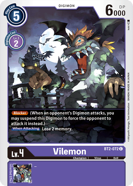 Digimon TCG Card BT2-072 Vilemon