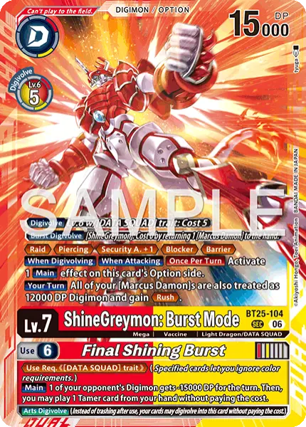 Digimon TCG Card 'BT25-104' 'ShineGreymon: Burst Mode Final Shining Burst'