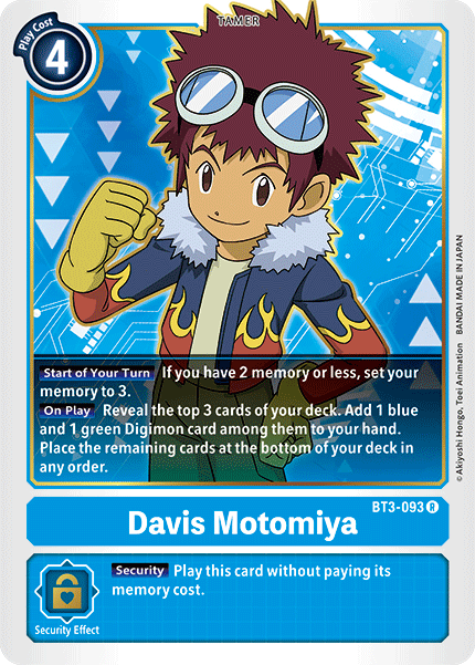 Digimon TCG Card BT3-093 Davis Motomiya
