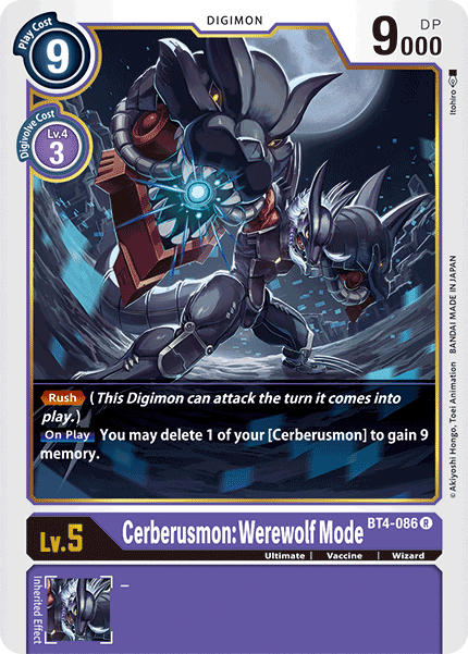 Digimon TCG Card 'BT4-086' 'Cerberusmon : Werewolf Mode'