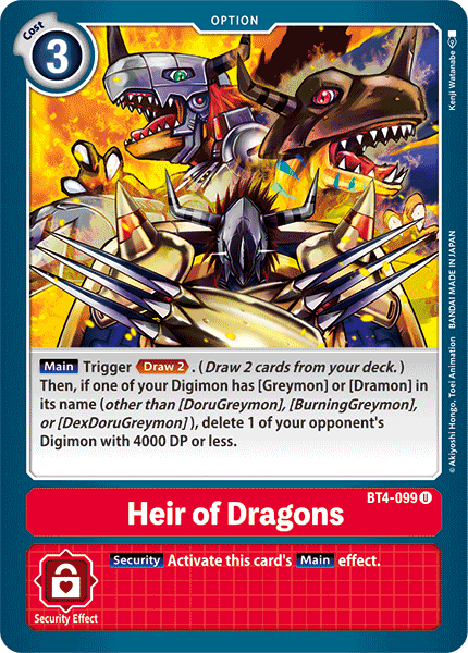 Digimon TCG Card BT4-099 Heir of Dragons