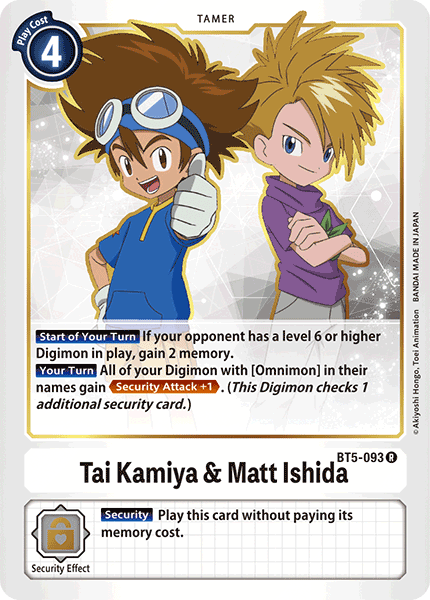 Digimon TCG Card BT5-093 Tai Kamiya & Matt Ishida