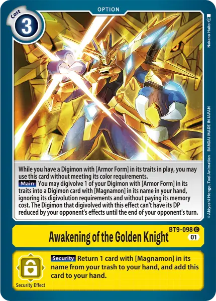 Digimon TCG Card BT9-098 Awakening of the Golden Knight