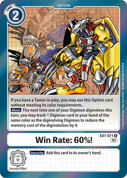 Digimon TCG Card EX1-071 Win Rate: 60 Percent!
