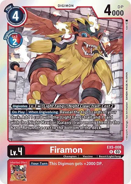 Digimon TCG Card 'EX5-008' 'Firamon'