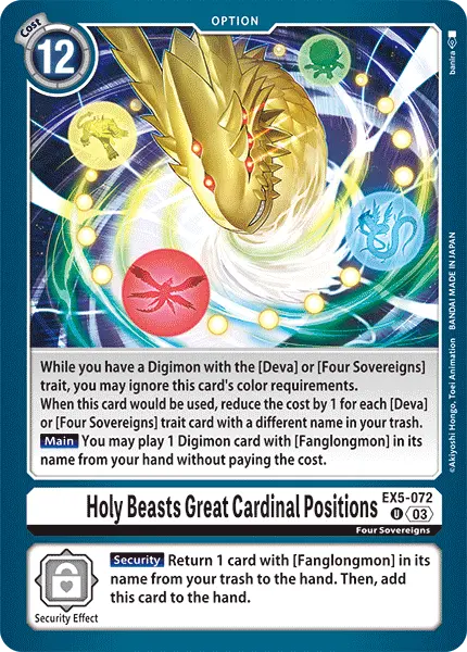 Digimon TCG Card 'EX5-072' 'Holy Beasts Great Cardinal Positions'