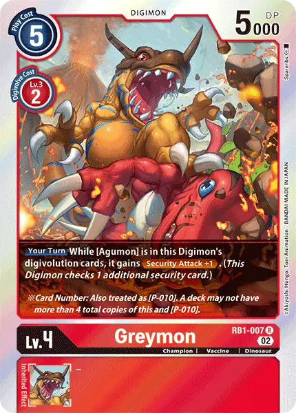Digimon TCG Card RB1-007 Greymon